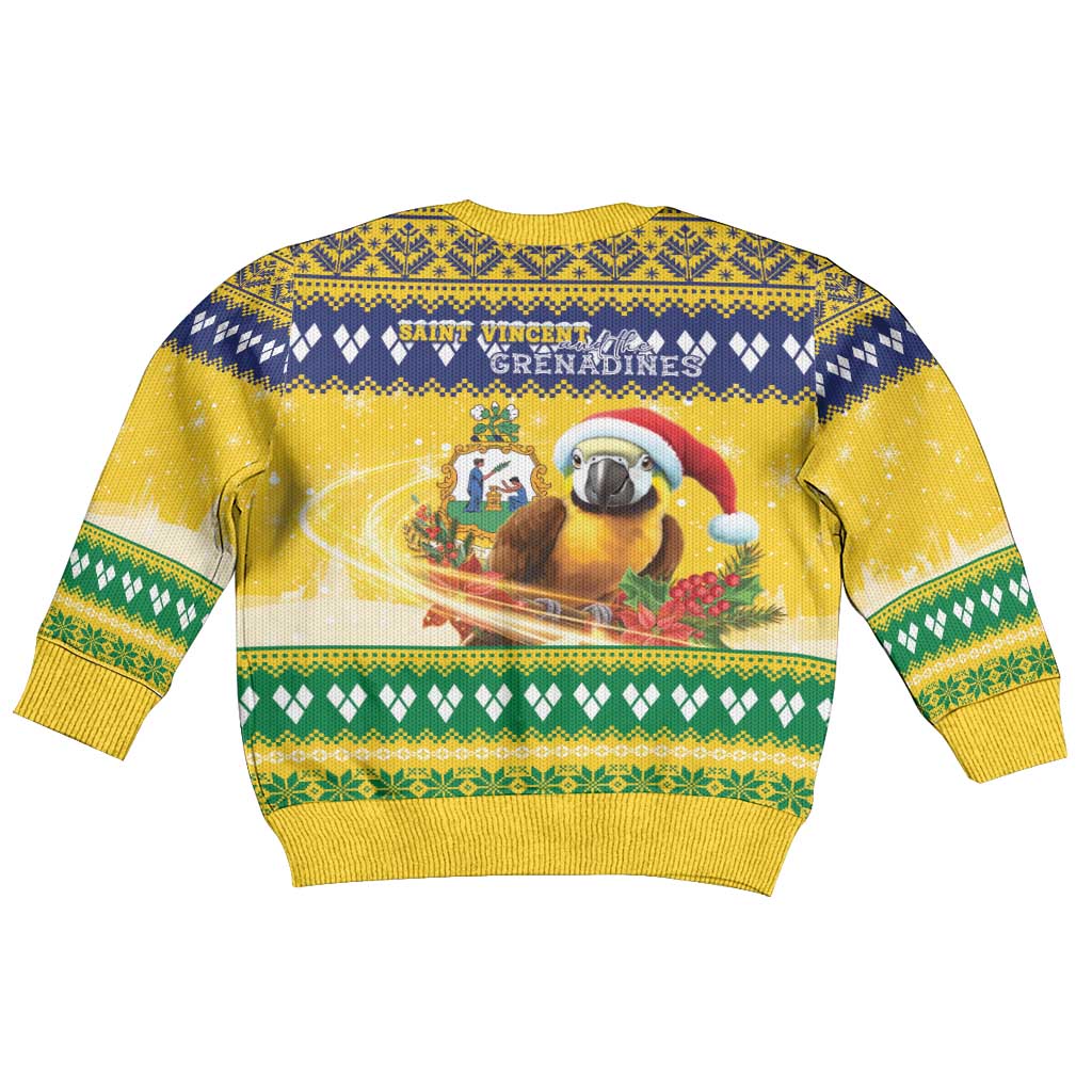 Saint Vincent And The Grenadines Christmas Kid Ugly Christmas Sweater Santa Vincent Parrot With Coat Of Arms - Wonder Print Shop