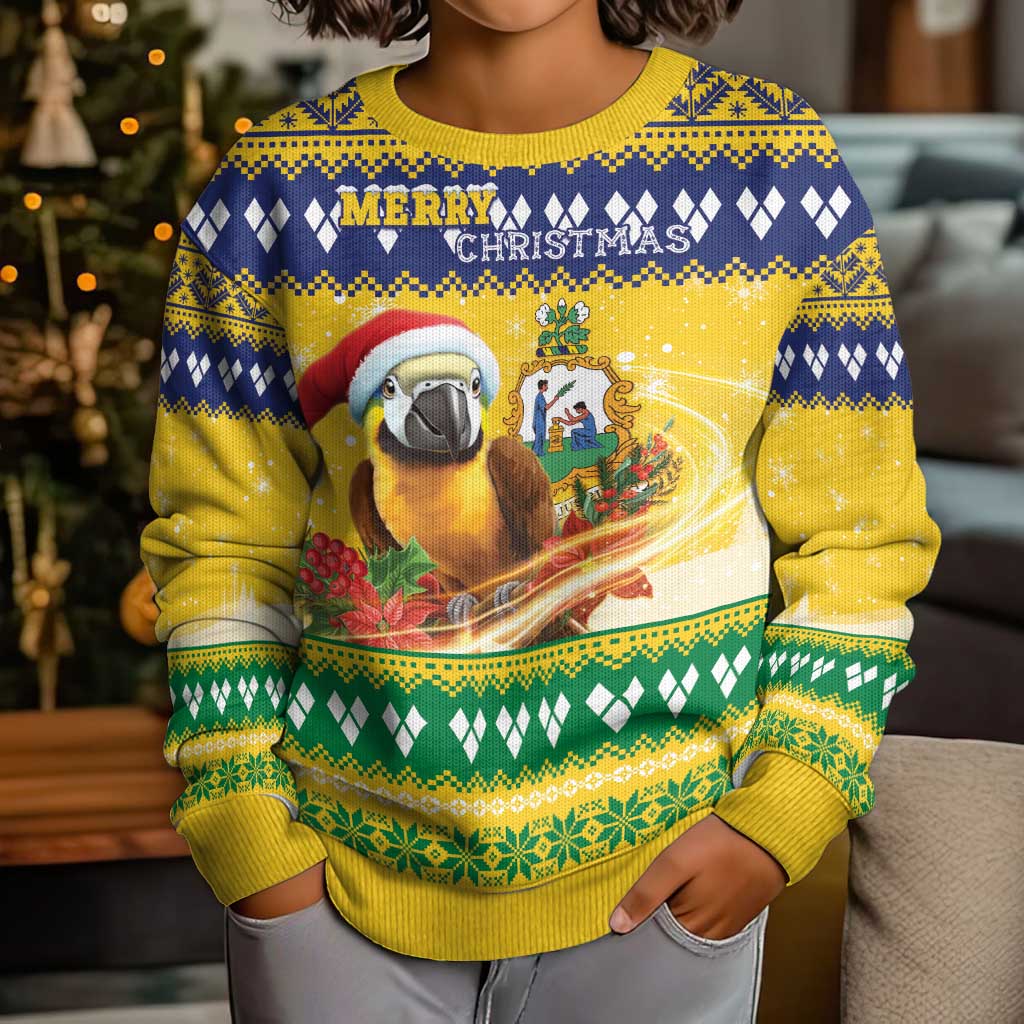 Saint Vincent And The Grenadines Christmas Kid Ugly Christmas Sweater Santa Vincent Parrot With Coat Of Arms - Wonder Print Shop