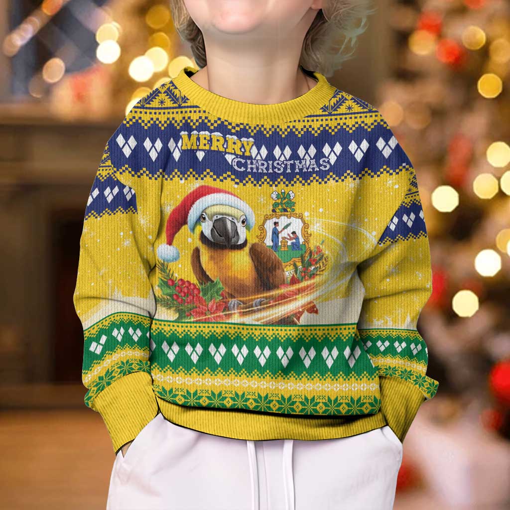 Saint Vincent And The Grenadines Christmas Kid Ugly Christmas Sweater Santa Vincent Parrot With Coat Of Arms - Wonder Print Shop