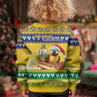 Saint Vincent And The Grenadines Christmas Kid Ugly Christmas Sweater Santa Vincent Parrot With Coat Of Arms - Wonder Print Shop