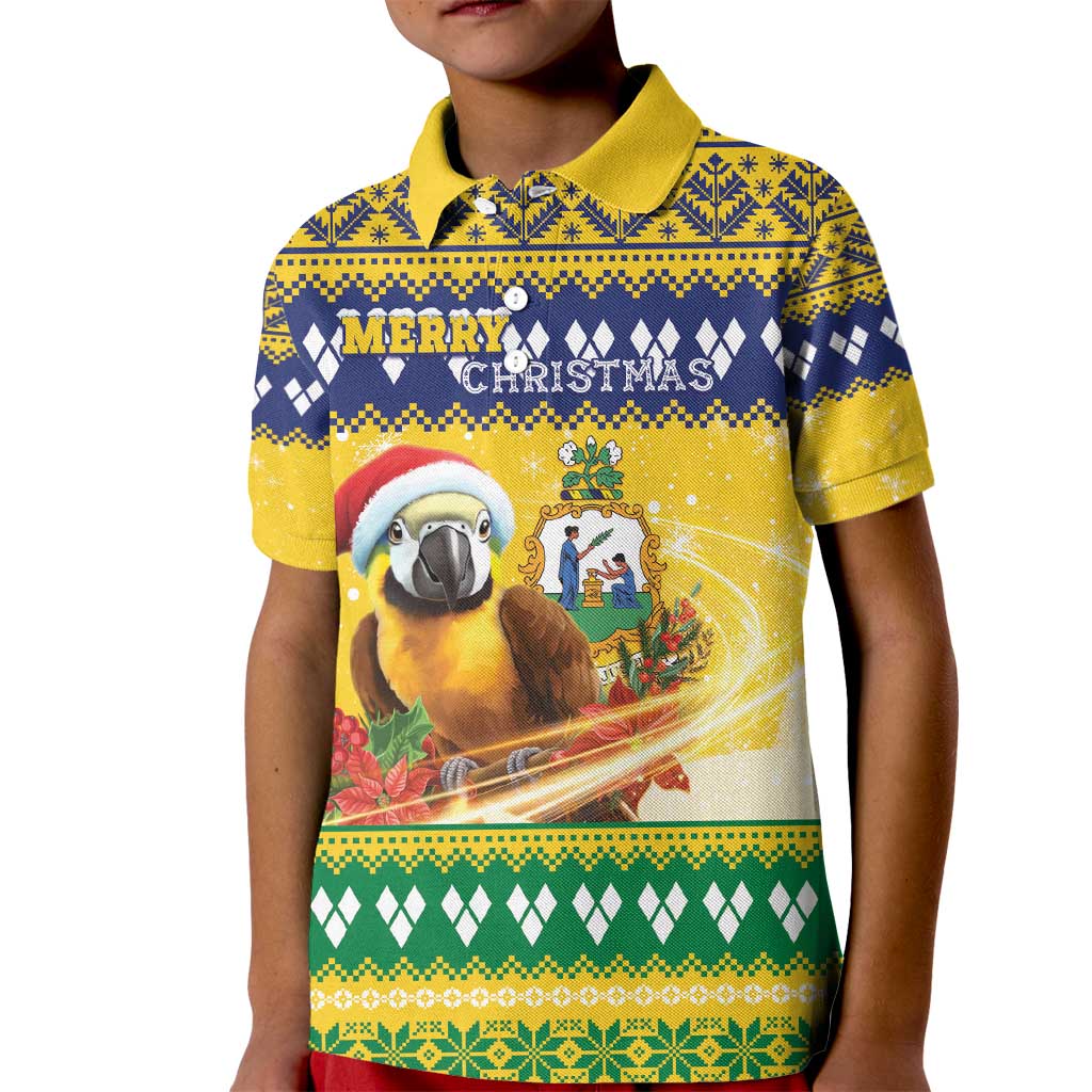 Saint Vincent And The Grenadines Christmas Kid Polo Shirt Santa Vincent Parrot With Coat Of Arms - Wonder Print Shop