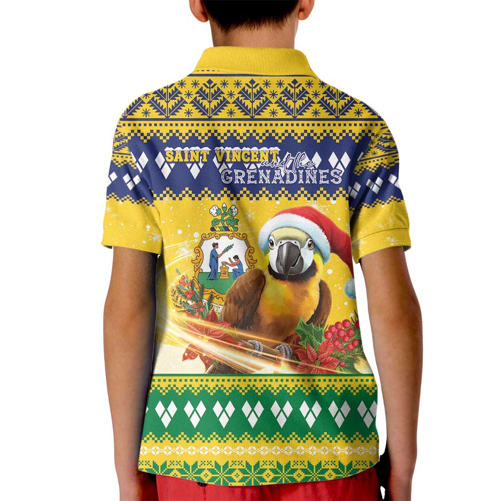 Saint Vincent And The Grenadines Christmas Kid Polo Shirt Santa Vincent Parrot With Coat Of Arms - Wonder Print Shop