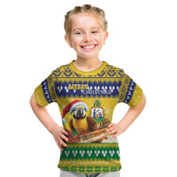 Saint Vincent And The Grenadines Christmas Kid T Shirt Santa Vincent Parrot With Coat Of Arms - Wonder Print Shop