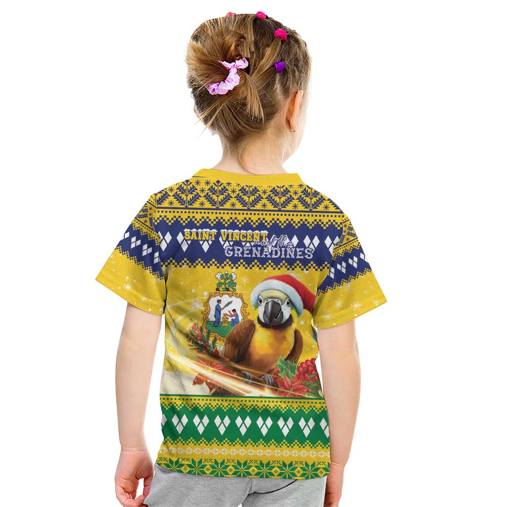 Saint Vincent And The Grenadines Christmas Kid T Shirt Santa Vincent Parrot With Coat Of Arms - Wonder Print Shop