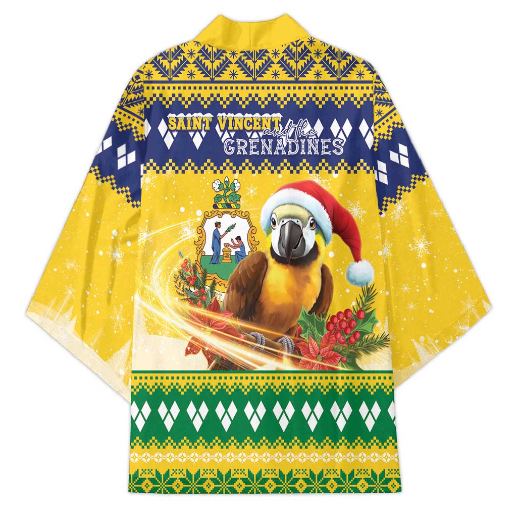 Saint Vincent And The Grenadines Christmas Kimono Santa Vincent Parrot With Coat Of Arms - Wonder Print Shop