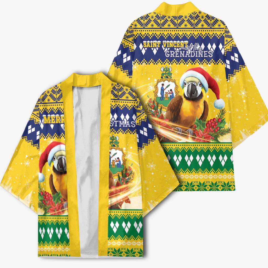 Saint Vincent And The Grenadines Christmas Kimono Santa Vincent Parrot With Coat Of Arms - Wonder Print Shop