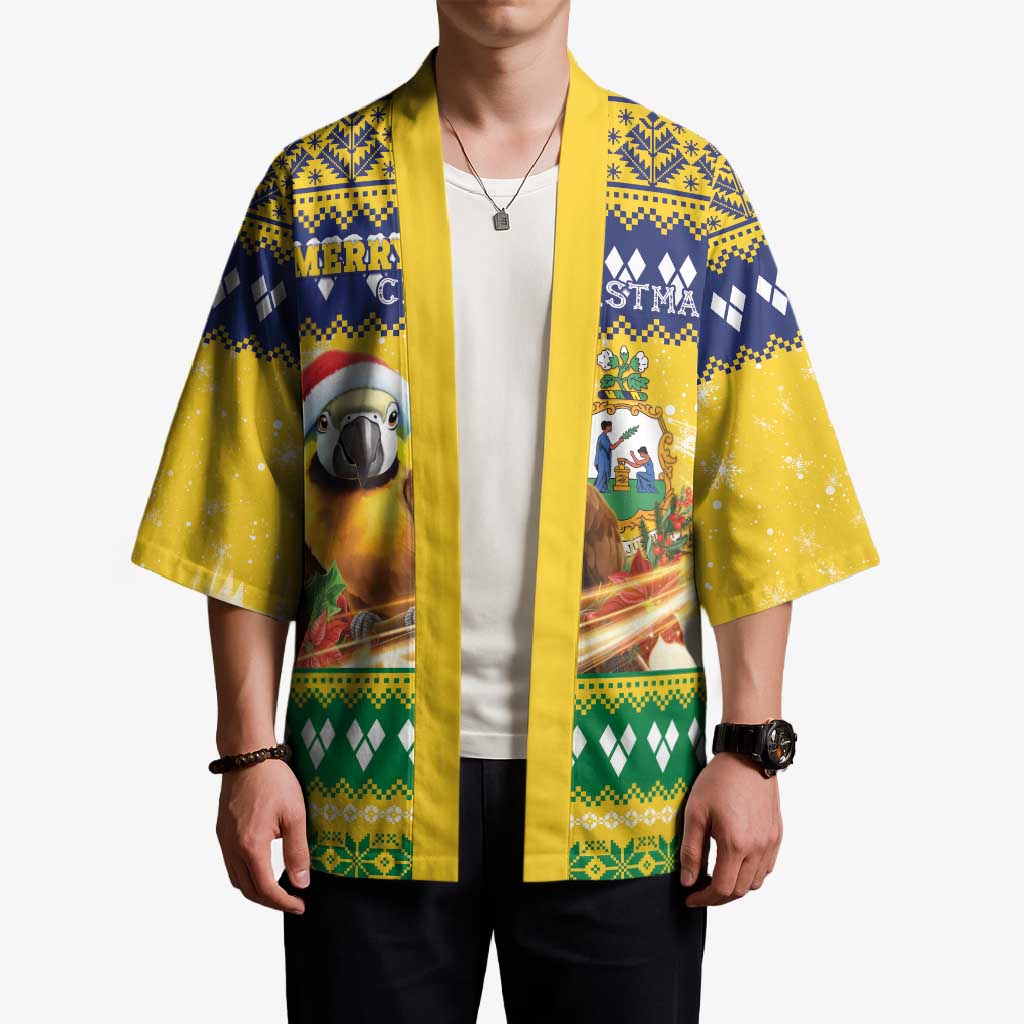 Saint Vincent And The Grenadines Christmas Kimono Santa Vincent Parrot With Coat Of Arms - Wonder Print Shop