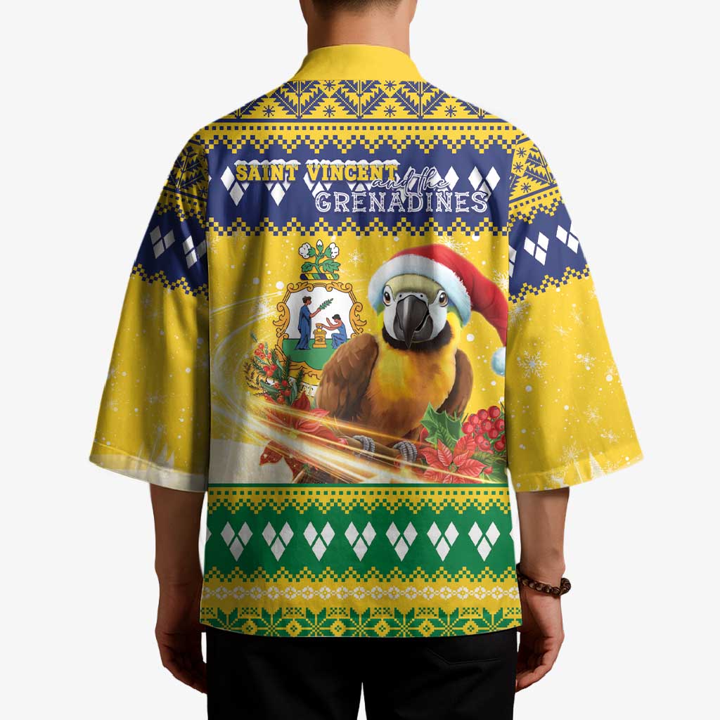 Saint Vincent And The Grenadines Christmas Kimono Santa Vincent Parrot With Coat Of Arms - Wonder Print Shop