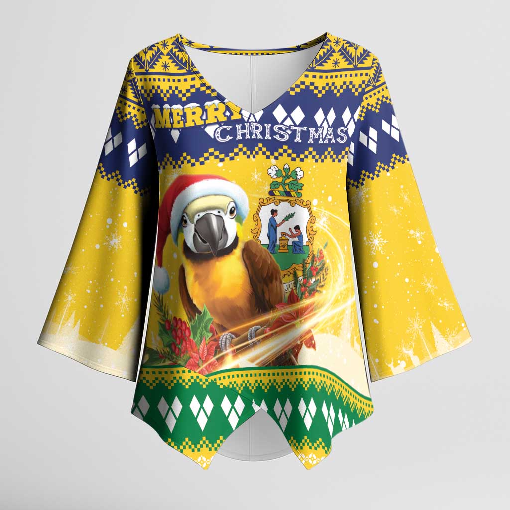 Saint Vincent And The Grenadines Christmas Kimono Sleeve Blouse Santa Vincent Parrot With Coat Of Arms - Wonder Print Shop