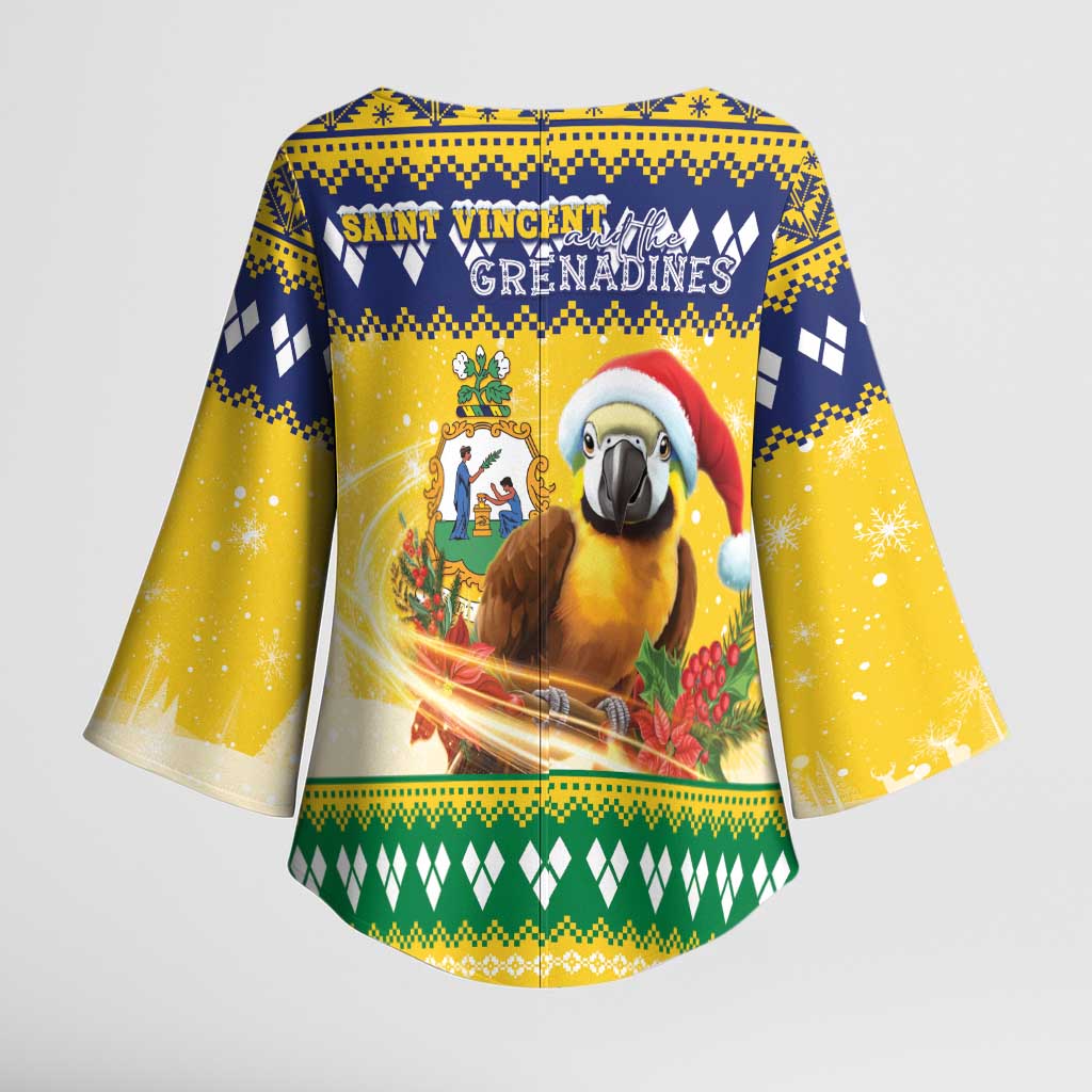 Saint Vincent And The Grenadines Christmas Kimono Sleeve Blouse Santa Vincent Parrot With Coat Of Arms - Wonder Print Shop