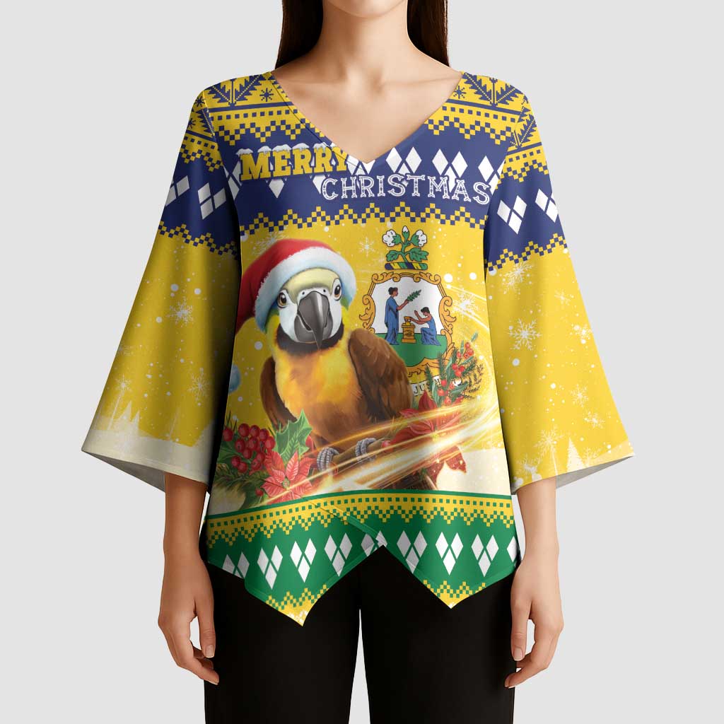 Saint Vincent And The Grenadines Christmas Kimono Sleeve Blouse Santa Vincent Parrot With Coat Of Arms - Wonder Print Shop