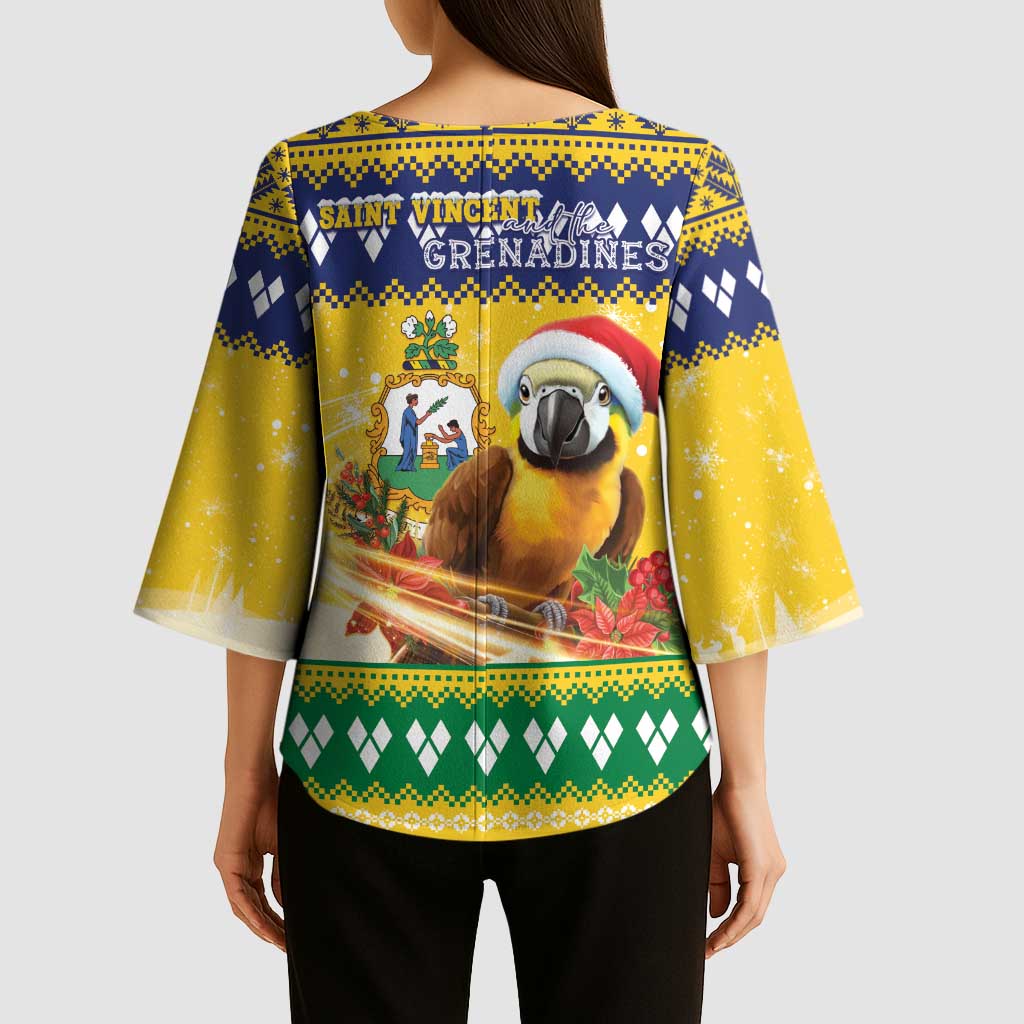 Saint Vincent And The Grenadines Christmas Kimono Sleeve Blouse Santa Vincent Parrot With Coat Of Arms - Wonder Print Shop