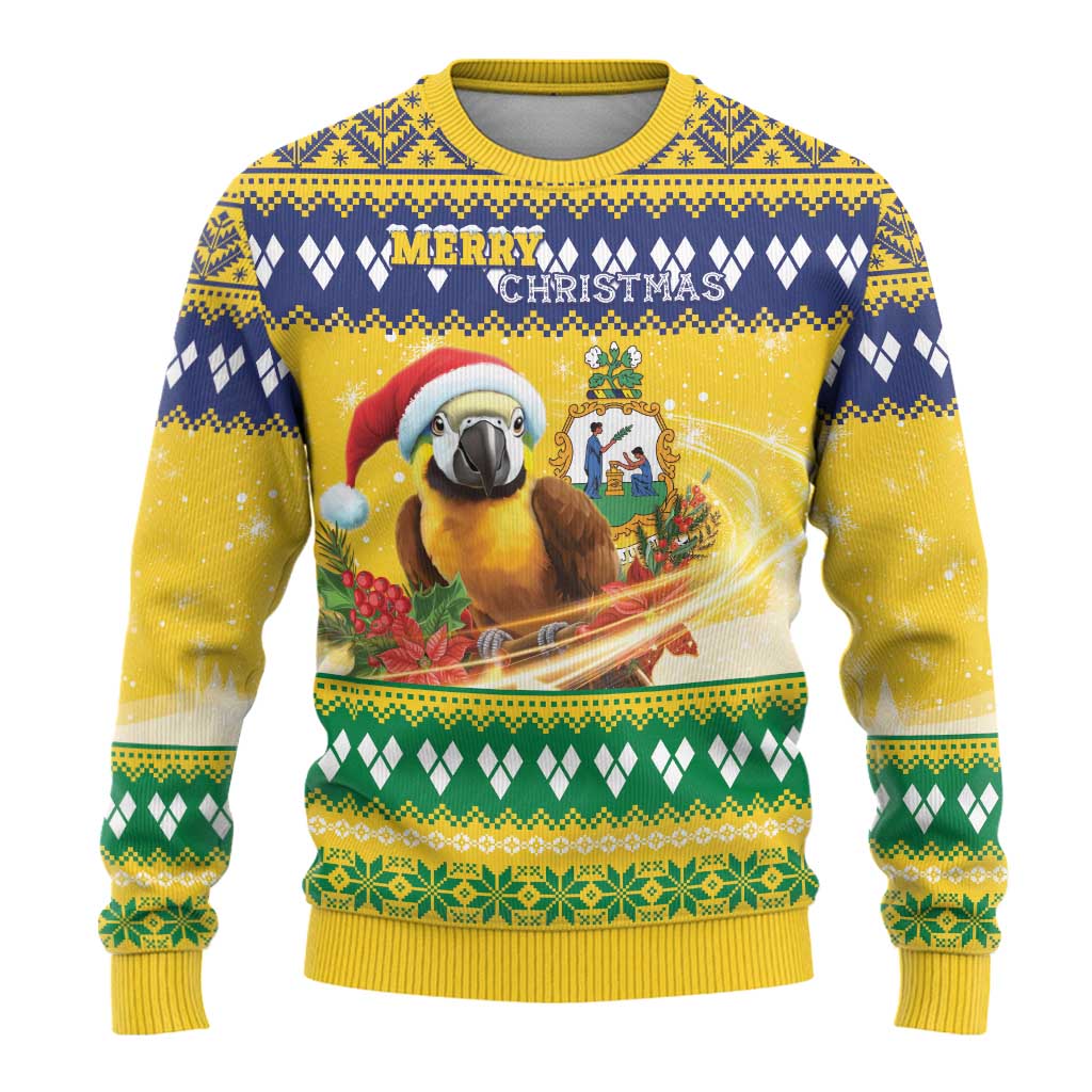 Saint Vincent And The Grenadines Christmas Ugly Christmas Sweater Santa Vincent Parrot With Coat Of Arms - Wonder Print Shop