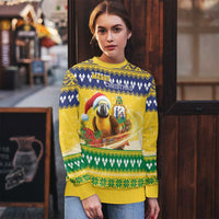 Saint Vincent And The Grenadines Christmas Ugly Christmas Sweater Santa Vincent Parrot With Coat Of Arms - Wonder Print Shop