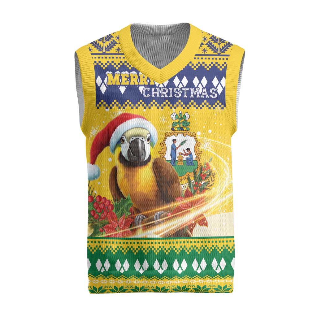 Saint Vincent And The Grenadines Christmas Knitted V-Neck Vest Santa Vincent Parrot With Coat Of Arms - Wonder Print Shop