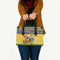 Saint Vincent And The Grenadines Christmas Leather Bag Santa Vincent Parrot With Coat Of Arms - Wonder Print Shop