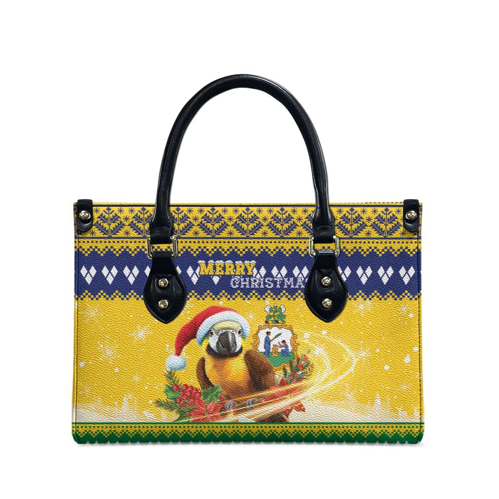 Saint Vincent And The Grenadines Christmas Leather Bag Santa Vincent Parrot With Coat Of Arms - Wonder Print Shop