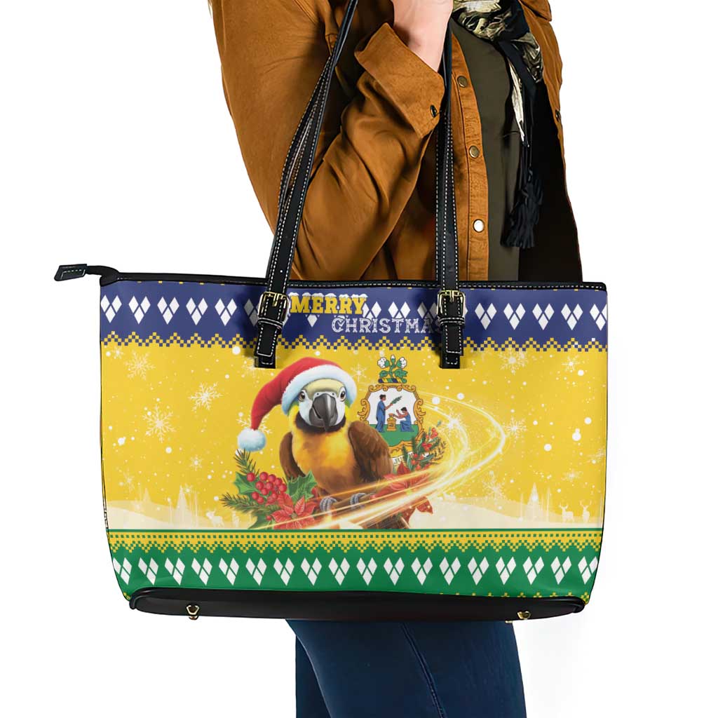Saint Vincent And The Grenadines Christmas Leather Tote Bag Santa Vincent Parrot With Coat Of Arms - Wonder Print Shop