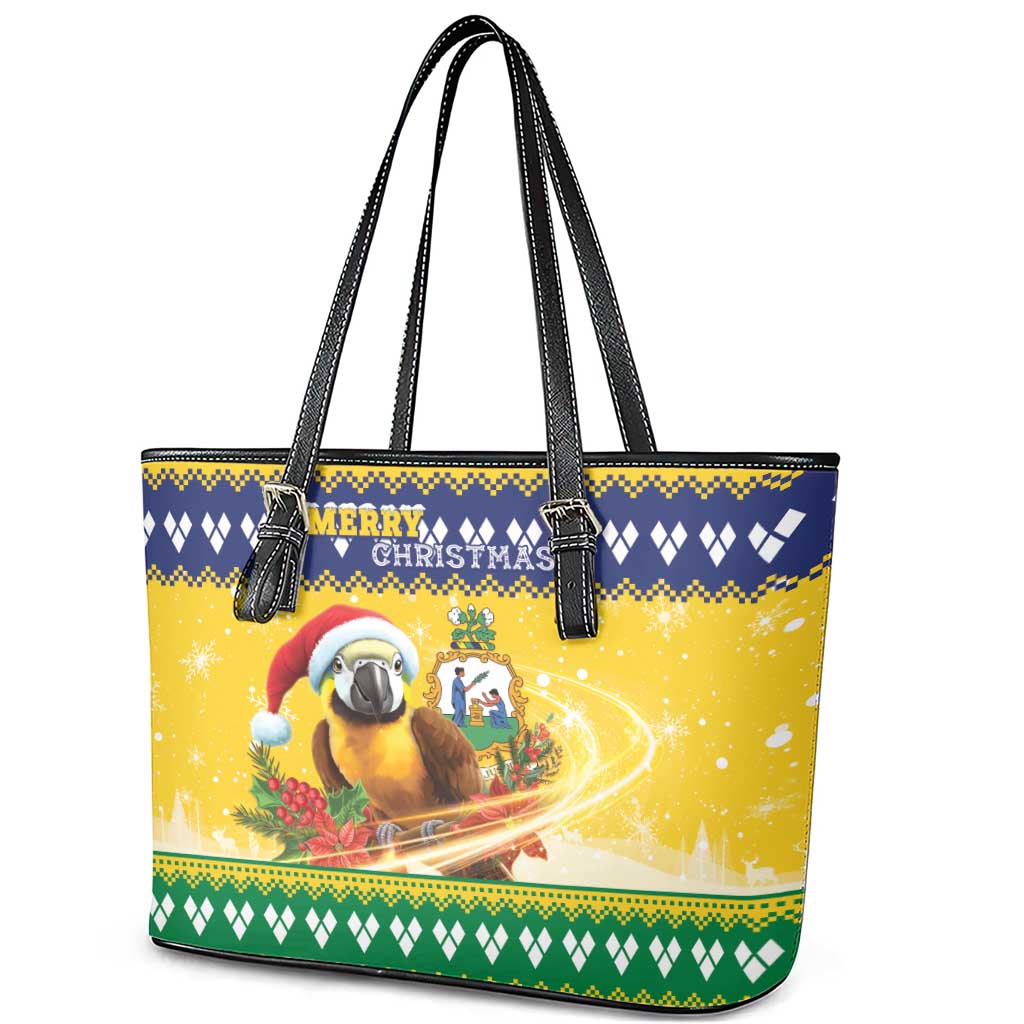 Saint Vincent And The Grenadines Christmas Leather Tote Bag Santa Vincent Parrot With Coat Of Arms - Wonder Print Shop