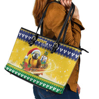 Saint Vincent And The Grenadines Christmas Leather Tote Bag Santa Vincent Parrot With Coat Of Arms - Wonder Print Shop