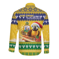 Saint Vincent And The Grenadines Christmas Long Sleeve Button Shirt Santa Vincent Parrot With Coat Of Arms - Wonder Print Shop