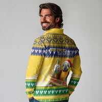 Saint Vincent And The Grenadines Christmas Long Sleeve Polo Shirt Santa Vincent Parrot With Coat Of Arms - Wonder Print Shop