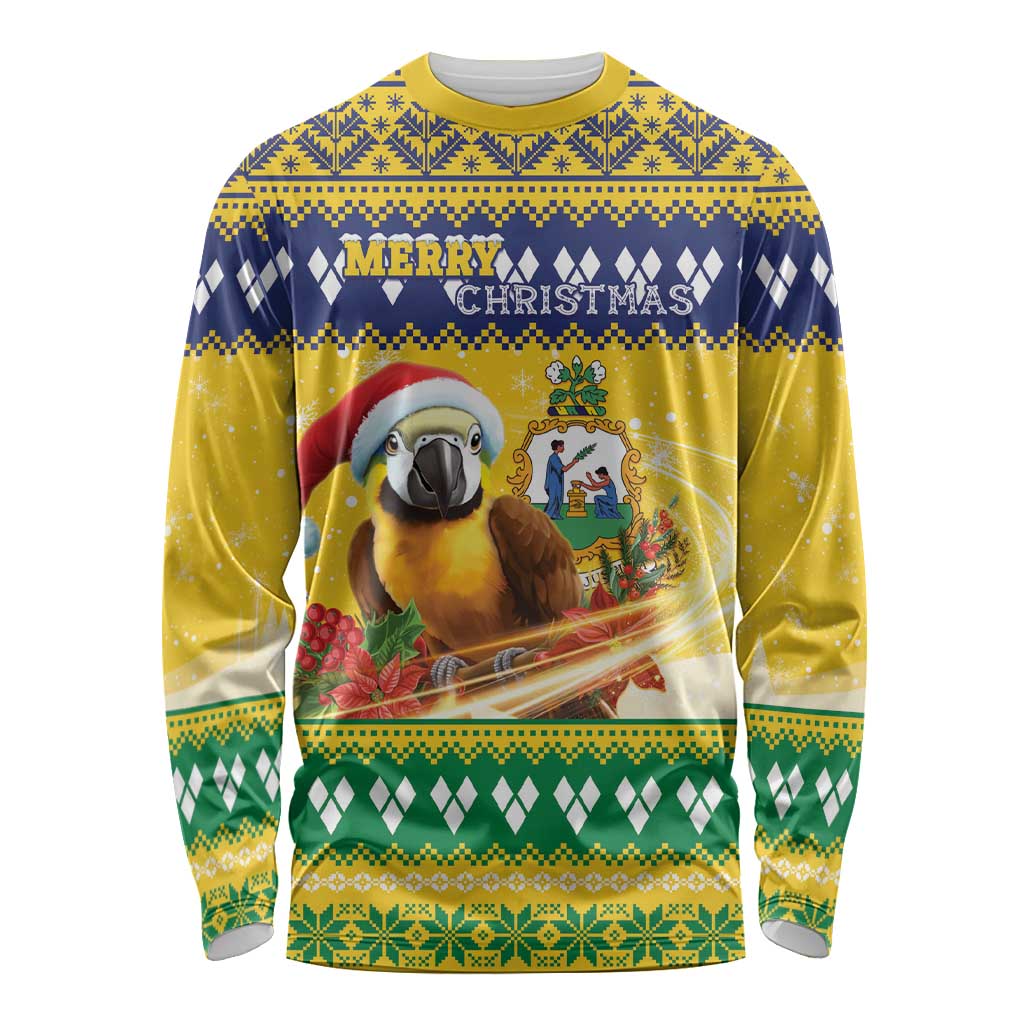 Saint Vincent And The Grenadines Christmas Long Sleeve Shirt Santa Vincent Parrot With Coat Of Arms - Wonder Print Shop