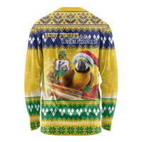 Saint Vincent And The Grenadines Christmas Long Sleeve Shirt Santa Vincent Parrot With Coat Of Arms - Wonder Print Shop