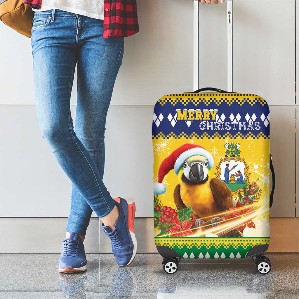 Saint Vincent And The Grenadines Christmas Luggage Cover Santa Vincent Parrot With Coat Of Arms - Wonder Print Shop
