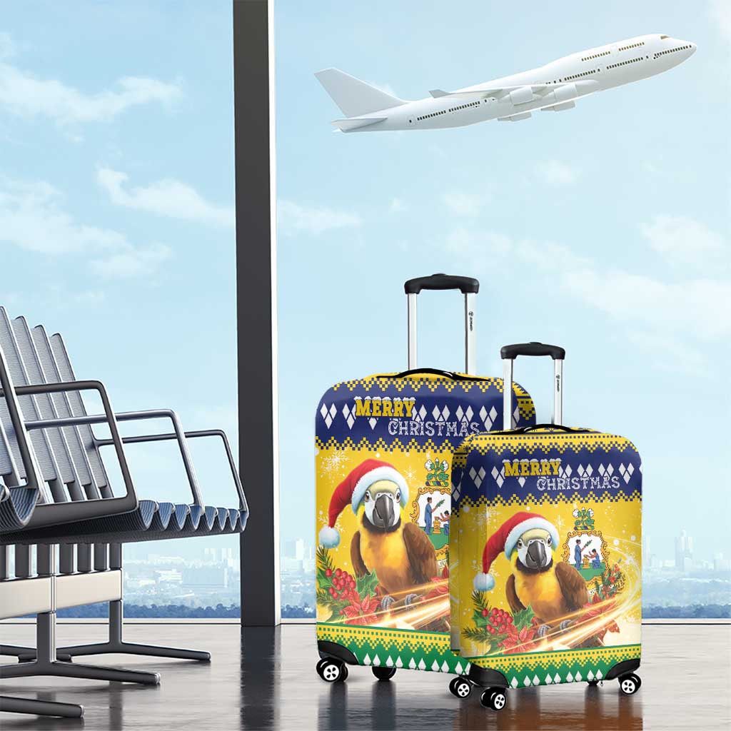 Saint Vincent And The Grenadines Christmas Luggage Cover Santa Vincent Parrot With Coat Of Arms - Wonder Print Shop