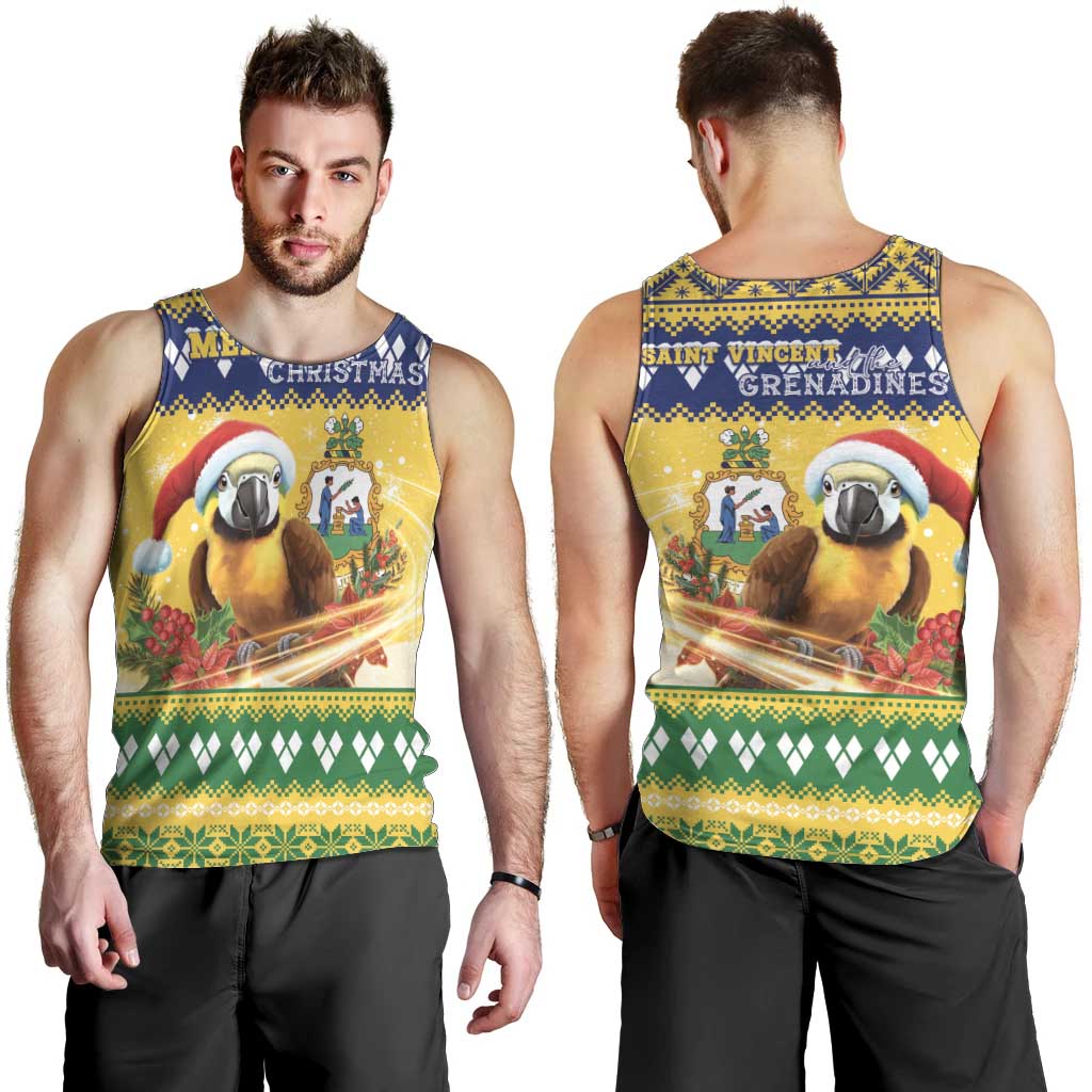 Saint Vincent And The Grenadines Christmas Men Tank Top Santa Vincent Parrot With Coat Of Arms - Wonder Print Shop