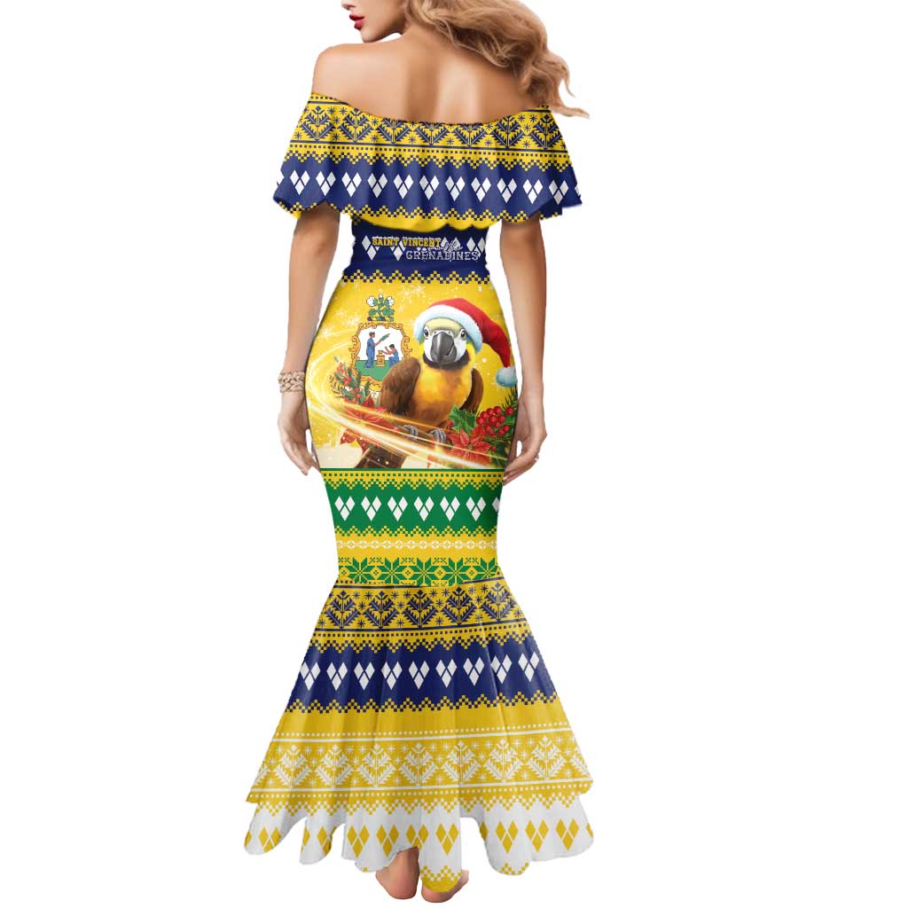 Saint Vincent And The Grenadines Christmas Mermaid Dress Santa Vincent Parrot With Coat Of Arms - Wonder Print Shop