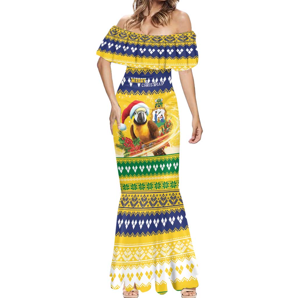 Saint Vincent And The Grenadines Christmas Mermaid Dress Santa Vincent Parrot With Coat Of Arms - Wonder Print Shop
