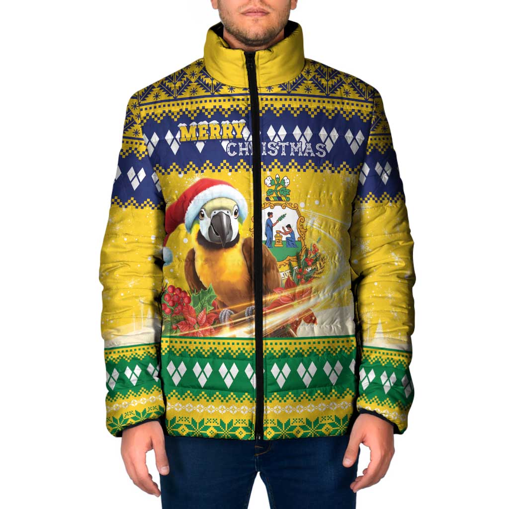 Saint Vincent And The Grenadines Christmas Padded Jacket Santa Vincent Parrot With Coat Of Arms - Wonder Print Shop