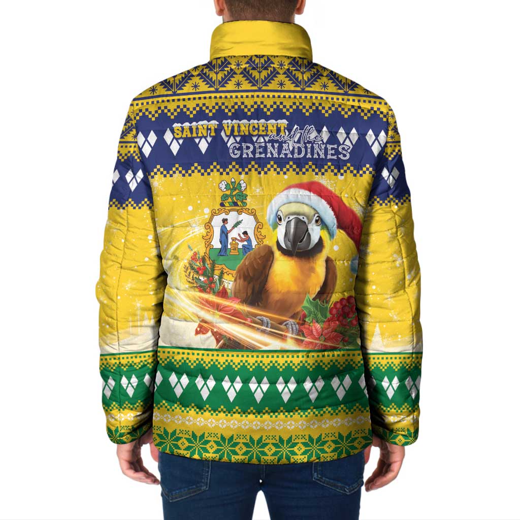 Saint Vincent And The Grenadines Christmas Padded Jacket Santa Vincent Parrot With Coat Of Arms - Wonder Print Shop