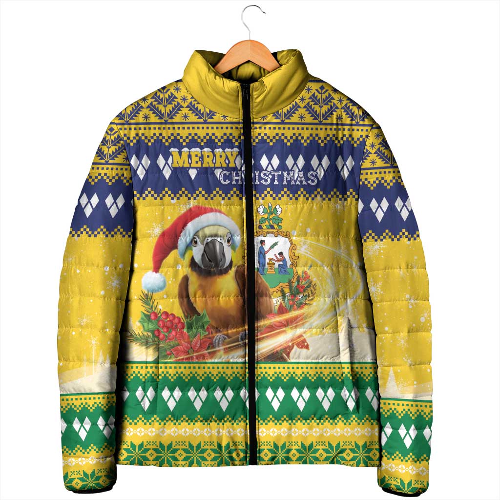 Saint Vincent And The Grenadines Christmas Padded Jacket Santa Vincent Parrot With Coat Of Arms - Wonder Print Shop