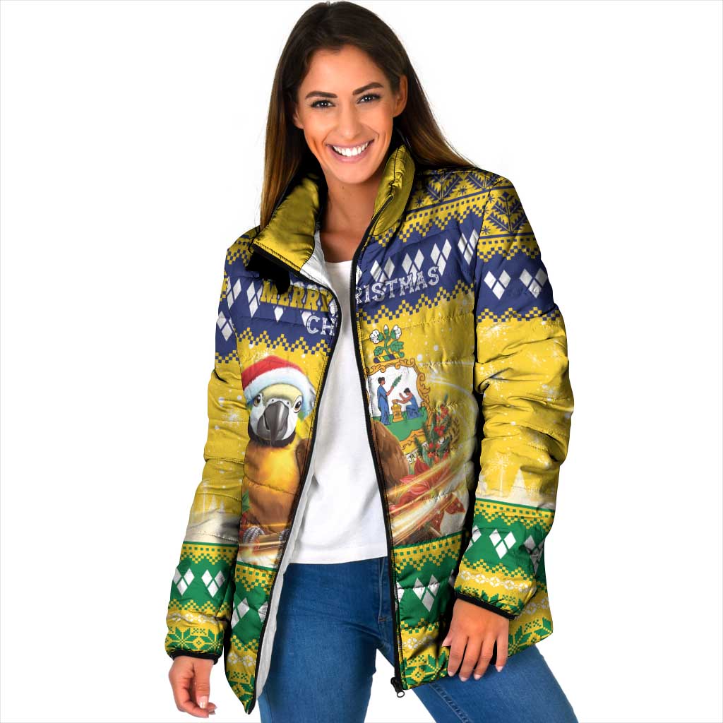 Saint Vincent And The Grenadines Christmas Padded Jacket Santa Vincent Parrot With Coat Of Arms - Wonder Print Shop