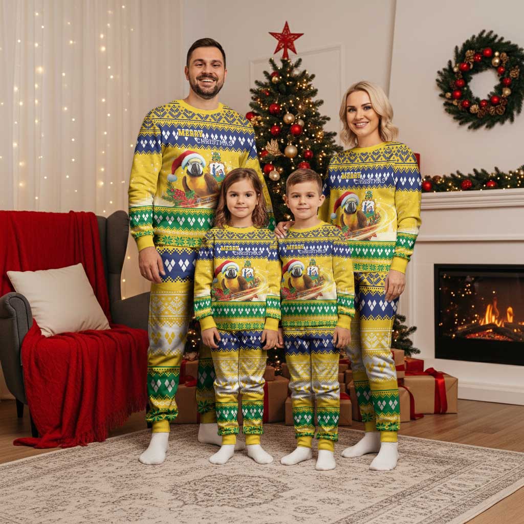 Saint Vincent And The Grenadines Christmas Pajama Set Santa Vincent Parrot With Coat Of Arms - Wonder Print Shop