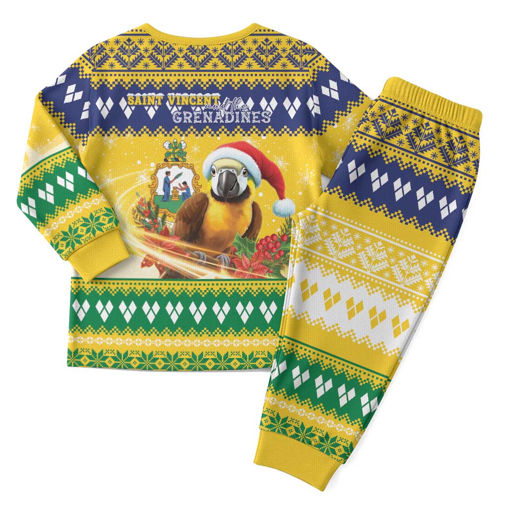 Saint Vincent And The Grenadines Christmas Pajama Set Santa Vincent Parrot With Coat Of Arms - Wonder Print Shop