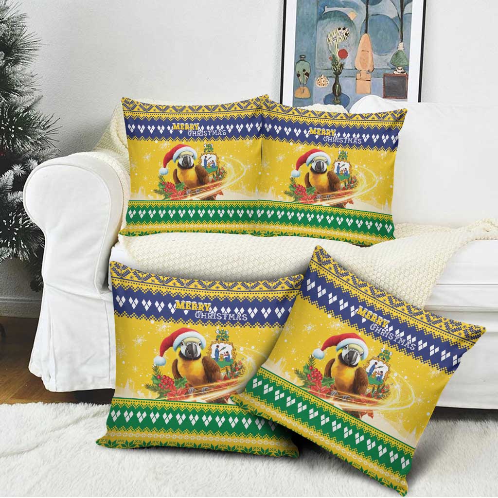 Saint Vincent And The Grenadines Christmas Pillow Cover Santa Vincent Parrot With Coat Of Arms - Wonder Print Shop