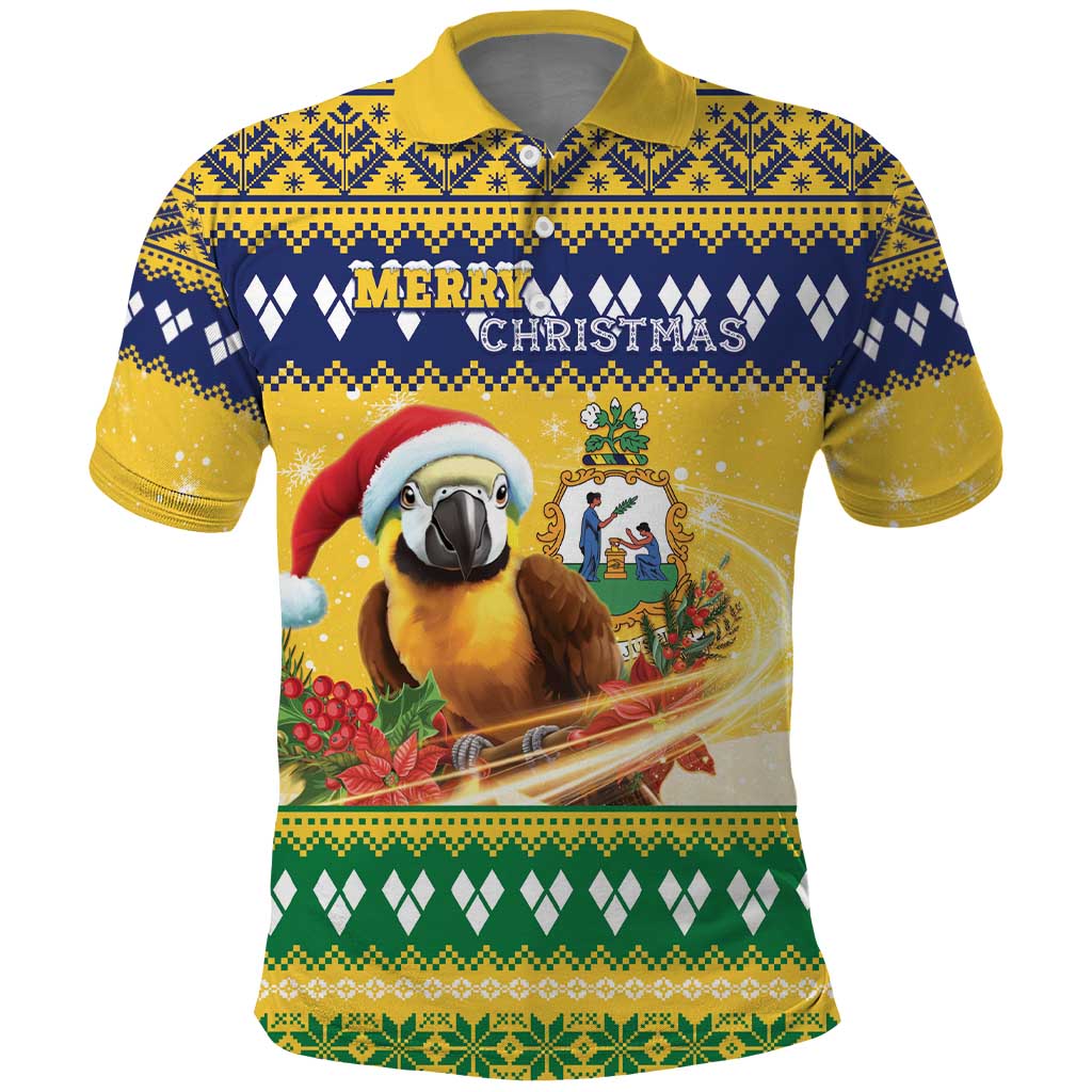 Saint Vincent And The Grenadines Christmas Polo Shirt Santa Vincent Parrot With Coat Of Arms - Wonder Print Shop