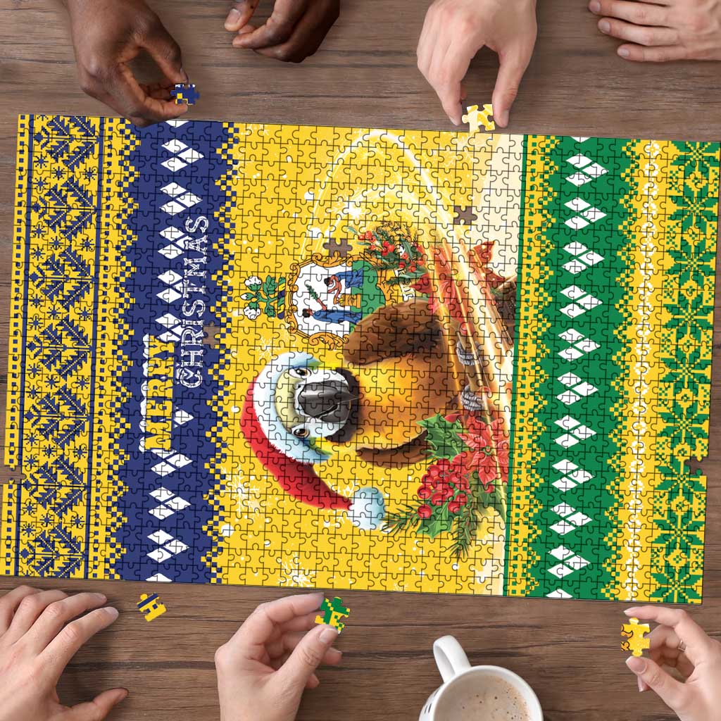 Saint Vincent And The Grenadines Christmas Puzzle Santa Vincent Parrot With Coat Of Arms - Wonder Print Shop