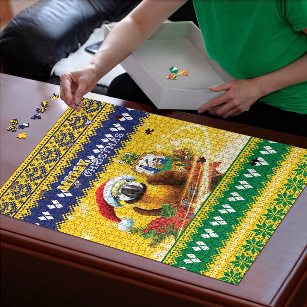 Saint Vincent And The Grenadines Christmas Puzzle Santa Vincent Parrot With Coat Of Arms - Wonder Print Shop