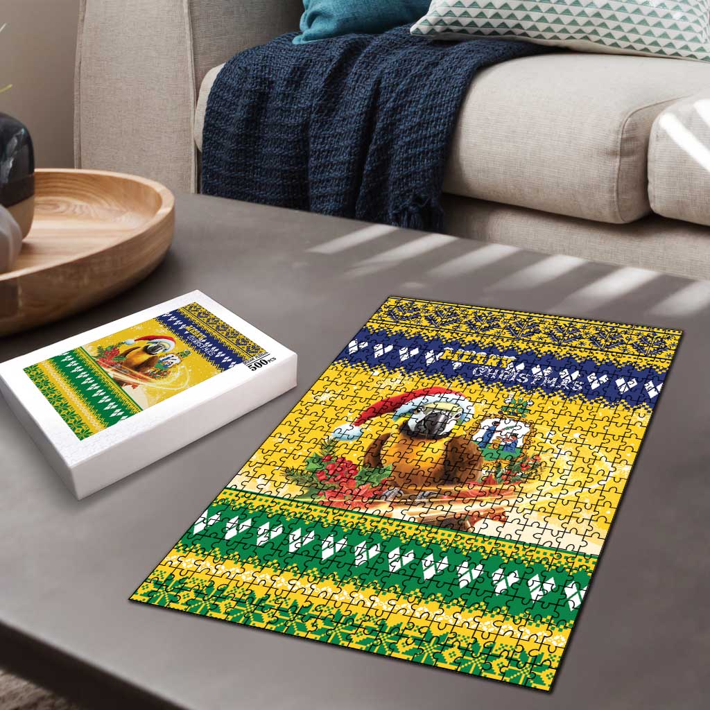 Saint Vincent And The Grenadines Christmas Puzzle Santa Vincent Parrot With Coat Of Arms - Wonder Print Shop