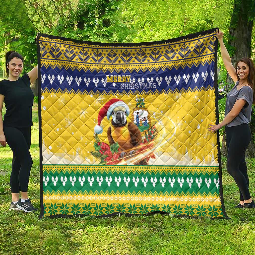 Saint Vincent And The Grenadines Christmas Quilt Santa Vincent Parrot With Coat Of Arms - Wonder Print Shop