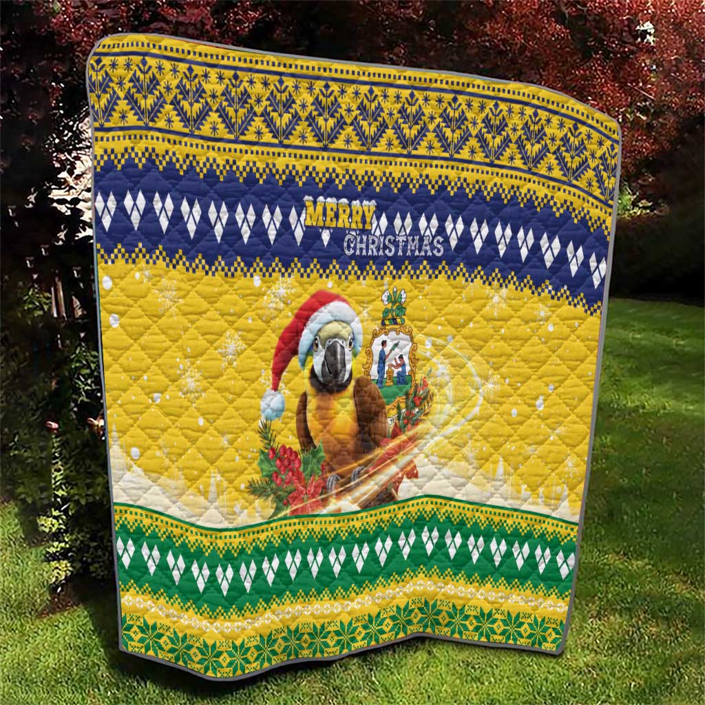 Saint Vincent And The Grenadines Christmas Quilt Santa Vincent Parrot With Coat Of Arms - Wonder Print Shop