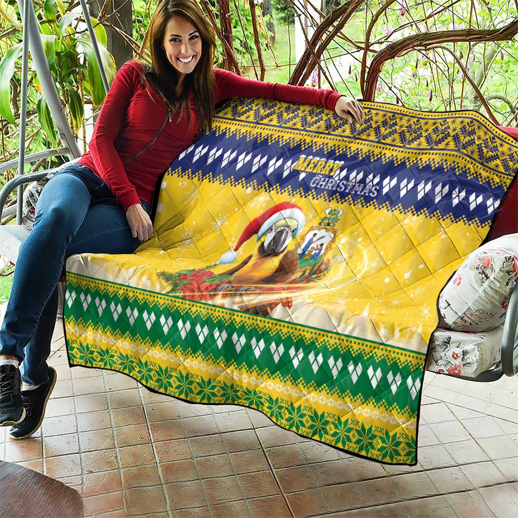 Saint Vincent And The Grenadines Christmas Quilt Santa Vincent Parrot With Coat Of Arms - Wonder Print Shop