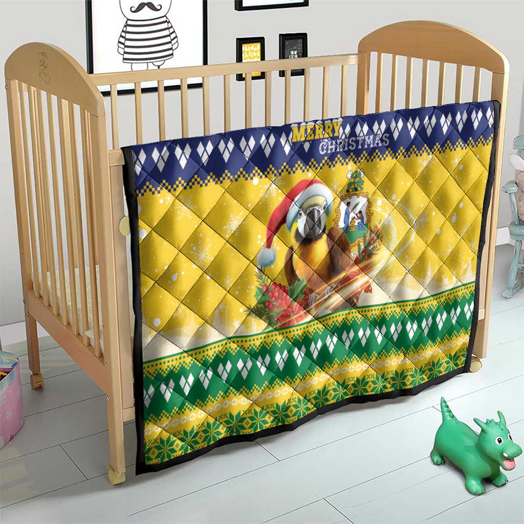 Saint Vincent And The Grenadines Christmas Quilt Santa Vincent Parrot With Coat Of Arms - Wonder Print Shop