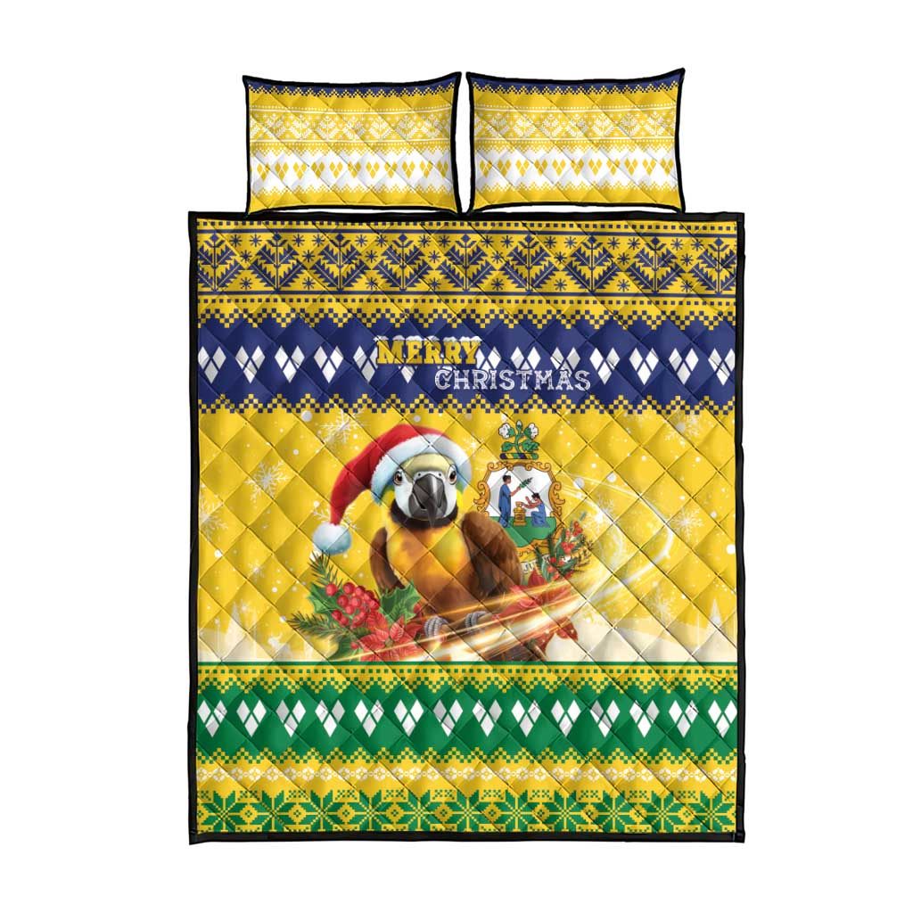 Saint Vincent And The Grenadines Christmas Quilt Bed Set Santa Vincent Parrot With Coat Of Arms - Wonder Print Shop