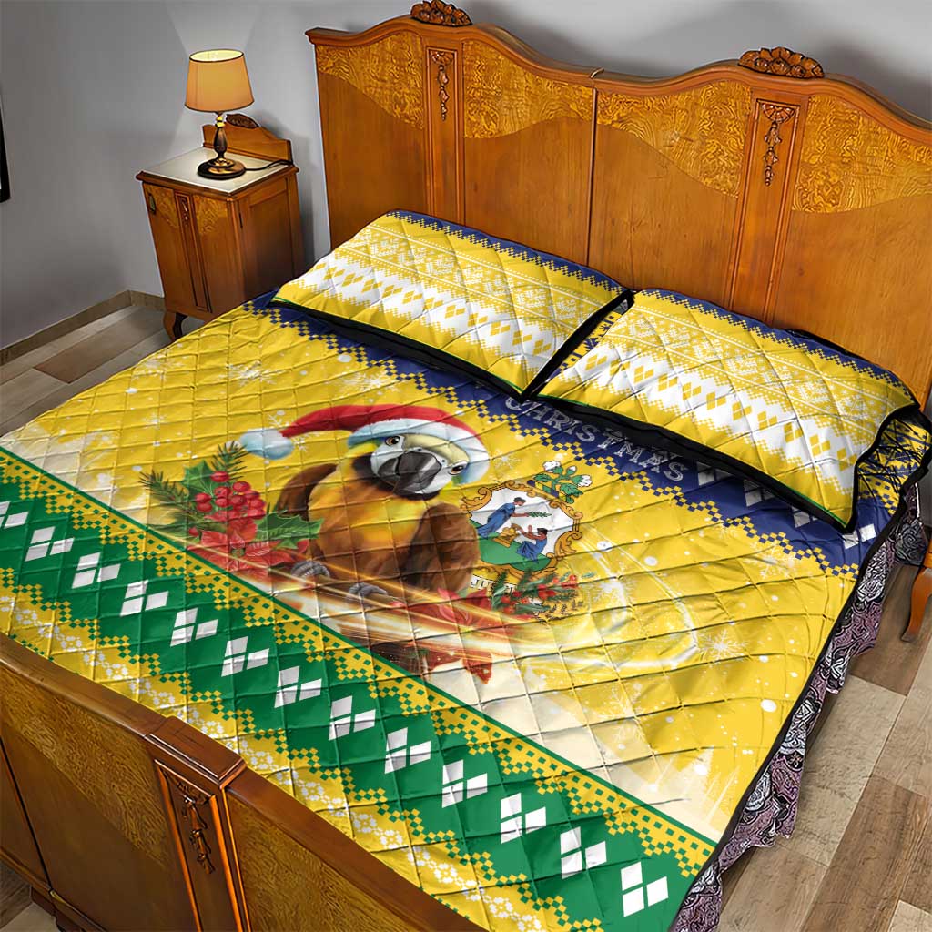 Saint Vincent And The Grenadines Christmas Quilt Bed Set Santa Vincent Parrot With Coat Of Arms - Wonder Print Shop